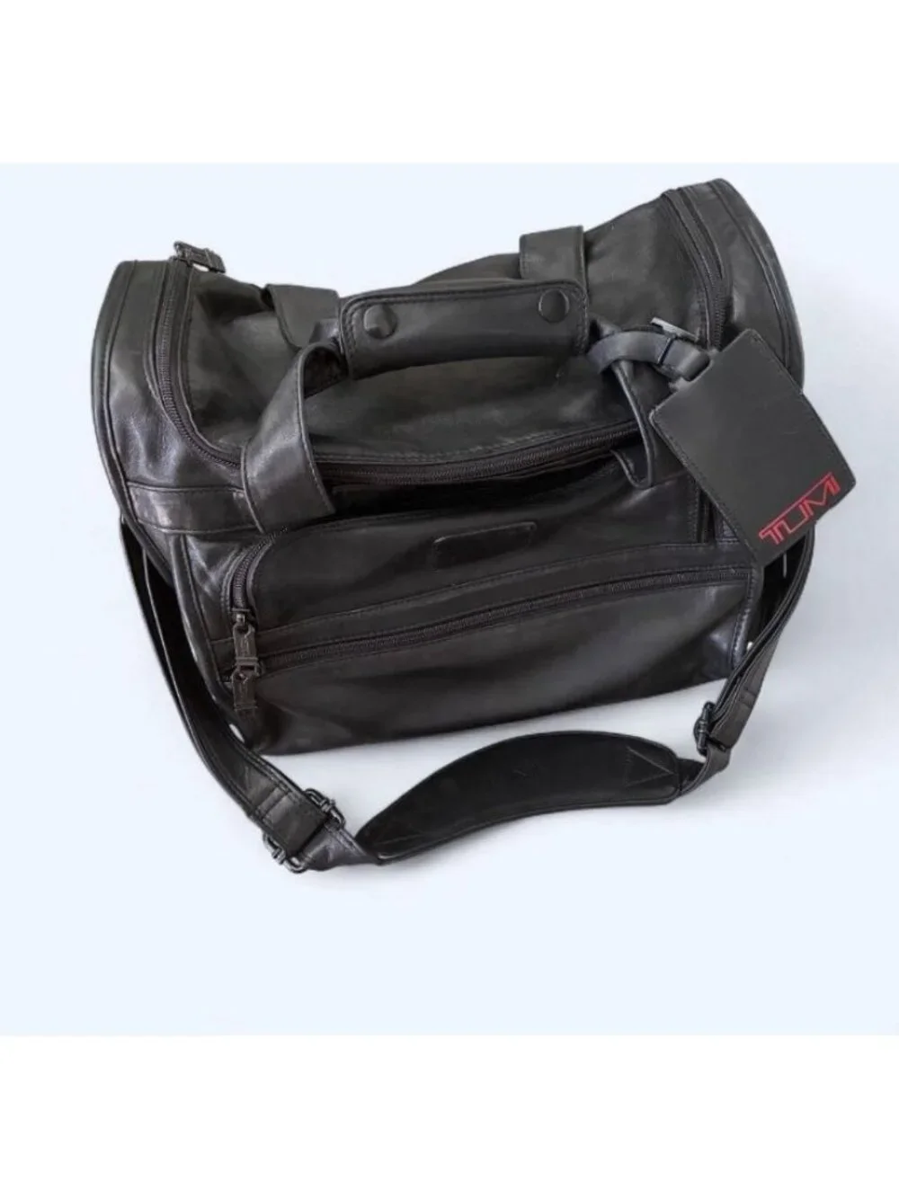 Tumi RARE alpha Square Small Weekender Duffel Black Leather Shoulder Strap Bag